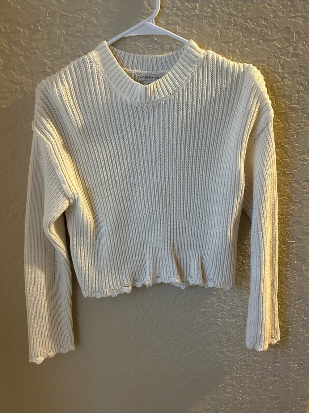 Sincerely Jules Cream Ribbed Cropped Crewneck Sweater